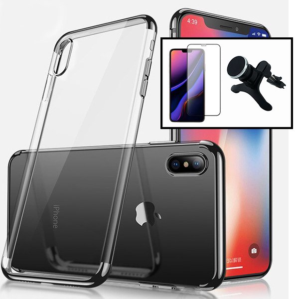 Kit Vidro Premium Full Cover + Capa SlimArmor + Suporte Magnético de Carro Reforçado para Apple iPhone X / XS - Preto