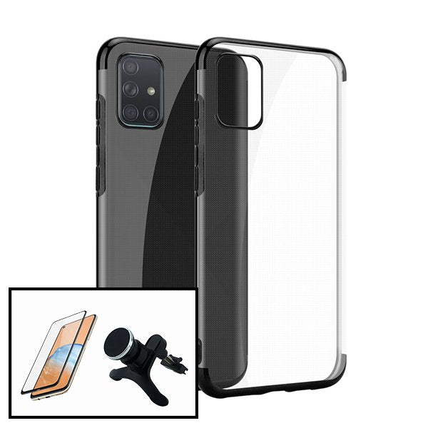 Kit Vidro Premium Full Cover + Capa SlimArmor + Suporte Magnético de Carro Reforçado para Samsung Galaxy A71 - Preto