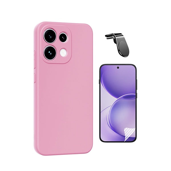 Kit Película Hydrogel Frente + Capa Silicone Líquido + Suporte L PHONECARE Para Oppo Reno16 Pro - Rosa
