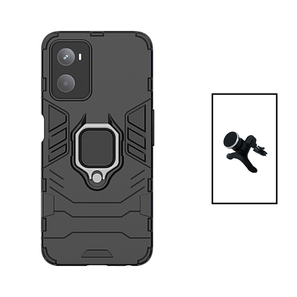 Kit Suporte Magnético de Carro Reforçado + Capa 3X1 Military Defender para Oppo A76 - Preto