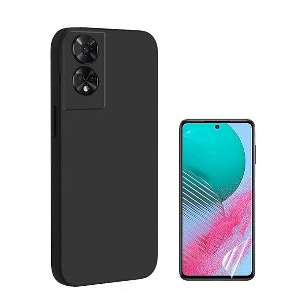 Kit Película Hydrogel Full Cover Frente + Capa Silicone Líquido para TCL 50 5G - Preto