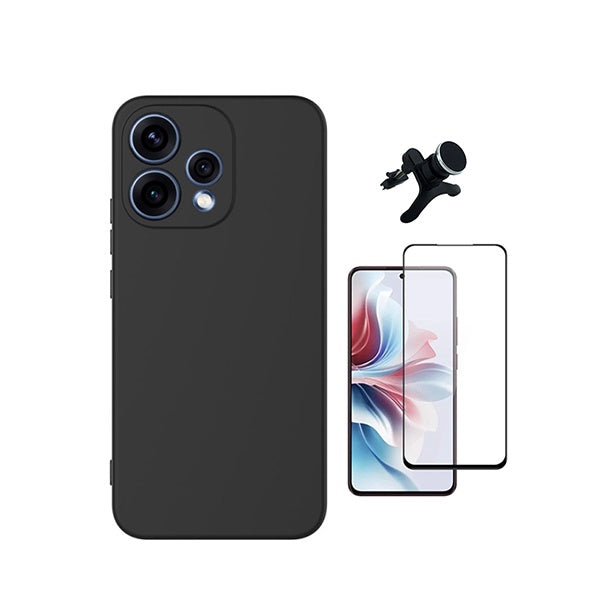 Kit Vidro Temperado + Capa Silicone Líquido + Suporte Magnético Reforçado PHONECARE Para Oppo Reno15 - Preto