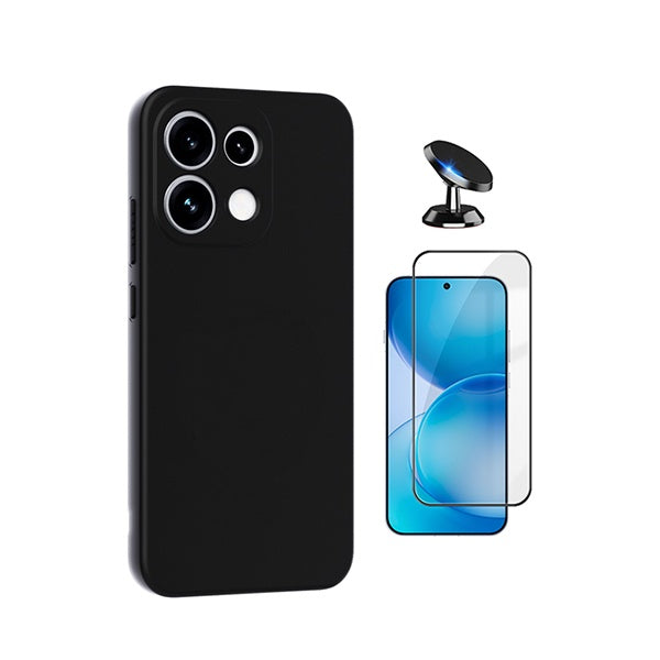 Kit Vidro Temperado + Capa Silicone Líquido + Suporte Magnético PHONECARE Para Oppo Reno16 F 5G - Preto