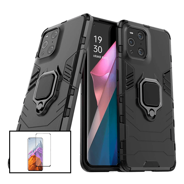Kit Vidro Premium Full Cover + Capa 3X1 Military Defender para Oppo Find X3