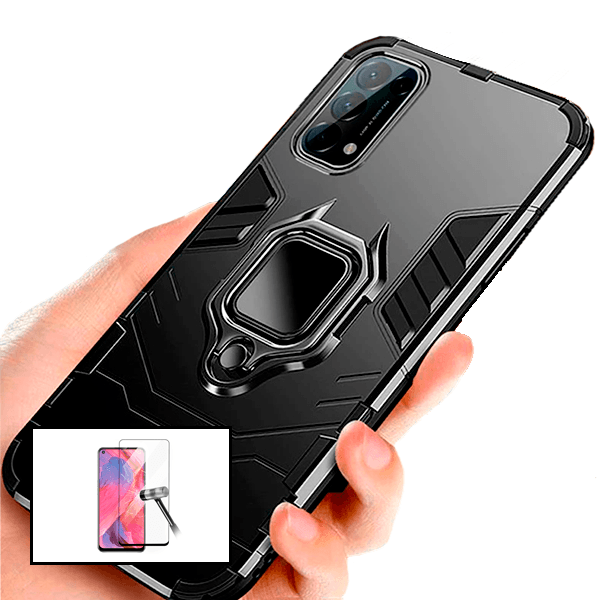 Kit Vidro Premium Full Cover + Capa 3X1 Military Defender para Oppo Reno5 K