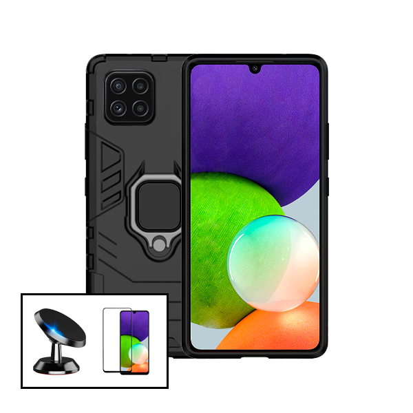 Kit Vidro Premium Full Cover + Capa 3X1 Military Defender + Suporte Magnético de Carro para Samsung Galaxy M32