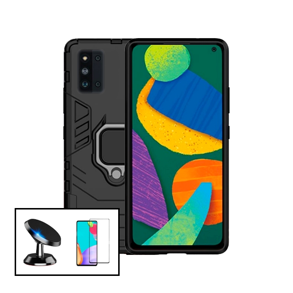 Kit Vidro Premium Full Cover + Capa 3X1 Military Defender + Suporte Magnético de Carro para Samsung Galaxy F52 5G