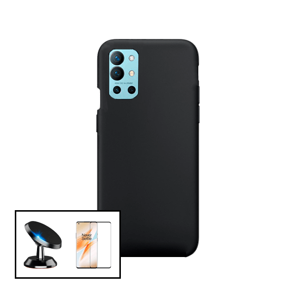 Kit Vidro Premium Full Cover + Capa Silicone Líquido + Suporte Magnético de Carro para OnePlus 9R