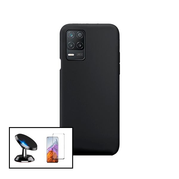 Kit Vidro Premium Full Cover + Capa Silicone Líquido + Suporte Magnético de Carro para Realme Narzo 30 5G