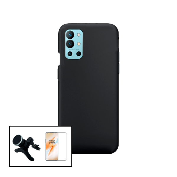 Kit Vidro Premium Full Cover + Capa Silicone Líquido + Suporte Magnético de Carro Reforçado para OnePlus 9R
