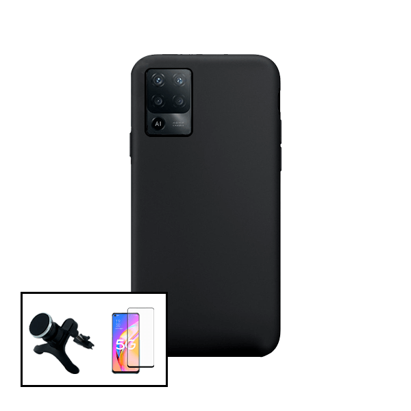 Kit Vidro Premium Full Cover + Capa Silicone Líquido + Suporte Magnético de Carro Reforçado para Oppo A94
