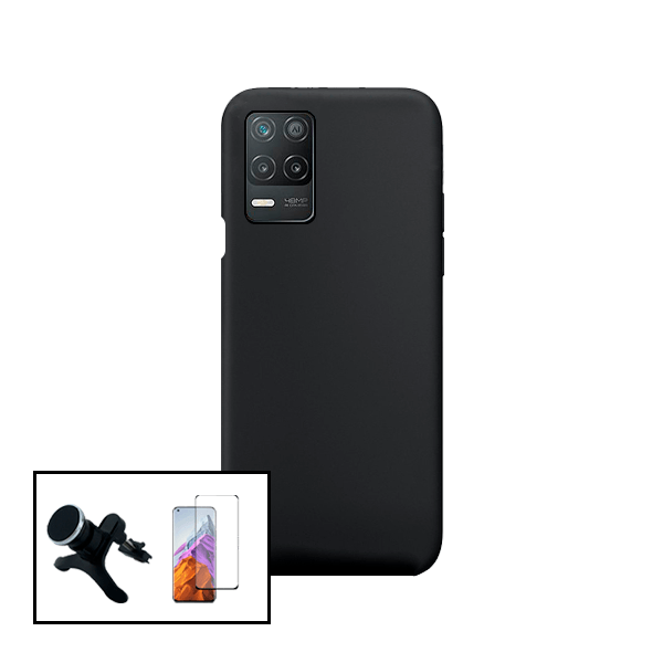 Kit Vidro Premium Full Cover + Capa Silicone Líquido + Suporte Magnético de Carro Reforçado para Realme Narzo 30 5G