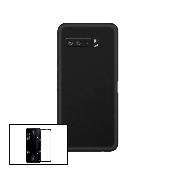 Kit Vidro Premium Full Cover + Capa Silicone Líquido para Asus ROG Phone 5 Ultimate