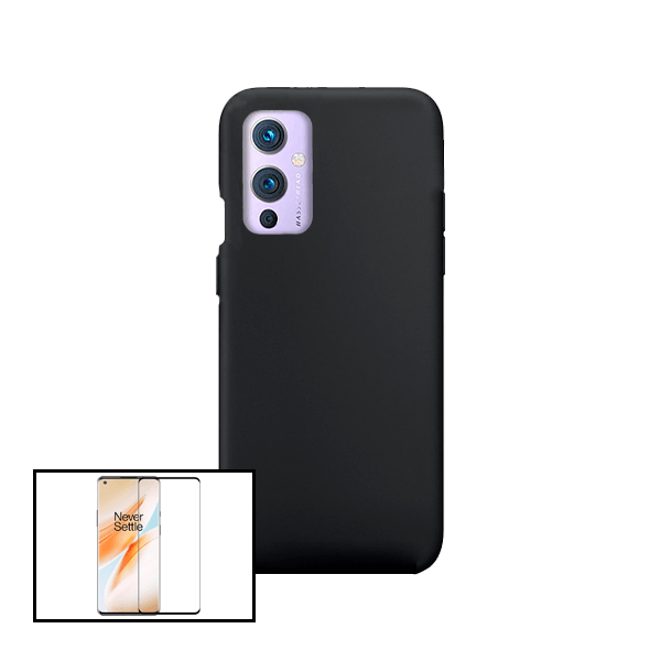 Kit Vidro Premium Full Cover + Capa Silicone Líquido para OnePlus 9