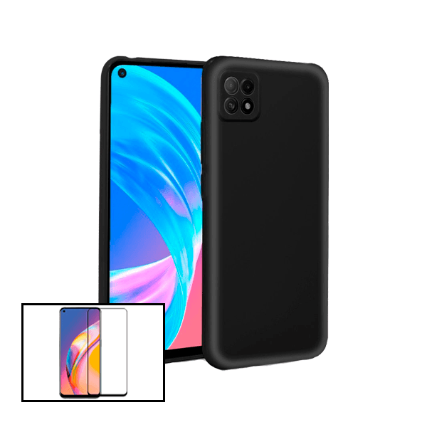 Kit Vidro Premium Full Cover + Capa Silicone Líquido para Oppo A73 5G