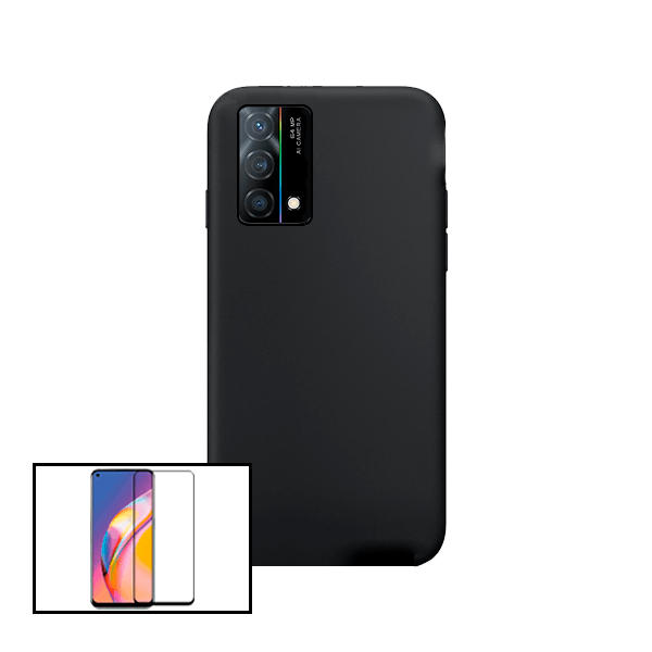 Kit Vidro Premium Full Cover + Capa Silicone Líquido para Oppo K9