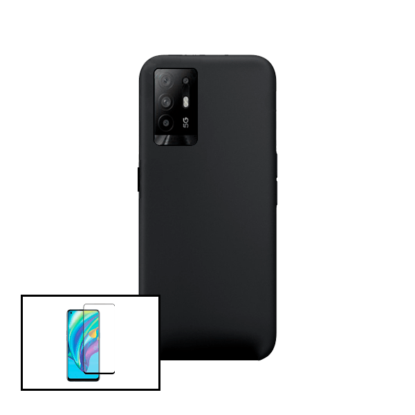 Kit Vidro Premium Full Cover + Capa Silicone Líquido para Oppo Reno5 Z