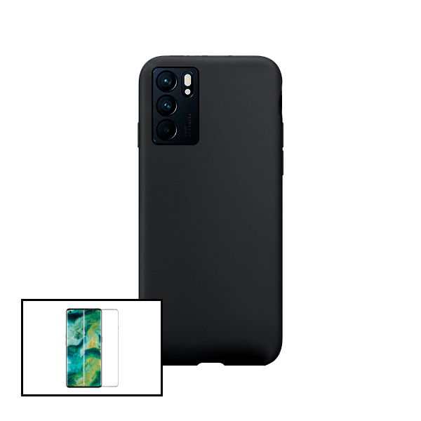 Kit Vidro Premium Full Cover + Capa Silicone Líquido para Oppo Reno6 5G
