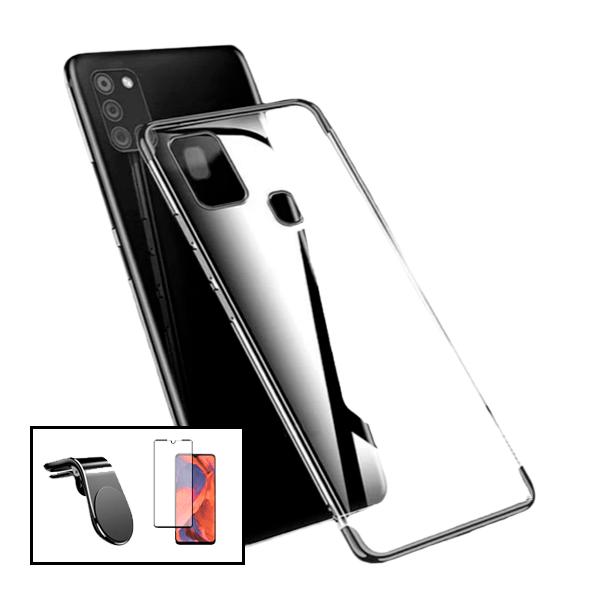 Kit Vidro Premium Full Cover + Capa SlimArmor + Suporte Magnético L Safe Driving Carro para Oppo A15s - Preto