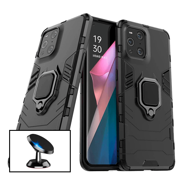 Kit Suporte Magnético de Carro + Capa 3X1 Military Defender para Oppo Find X3 Pro