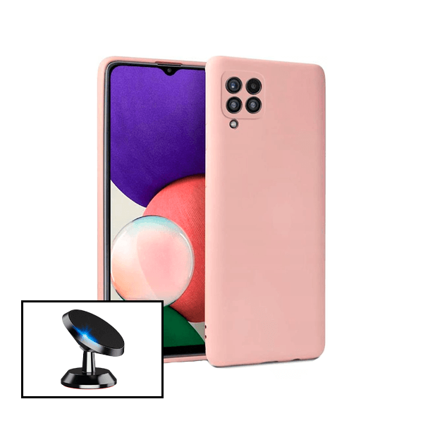 Kit Suporte Magnético de Carro + Capa Silicone Líquido para Samsung Galaxy M22 - Rosa