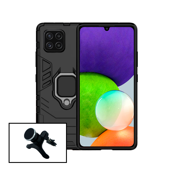 Kit Suporte Magnético de Carro Reforçado + Capa 3X1 Military Defender para Samsung Galaxy A22