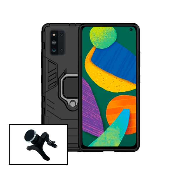 Kit Suporte Magnético de Carro Reforçado + Capa 3X1 Military Defender para Samsung Galaxy F52 5G