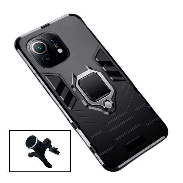 Kit Suporte Magnético de Carro Reforçado + Capa 3X1 Military Defender para Xiaomi Mi 11