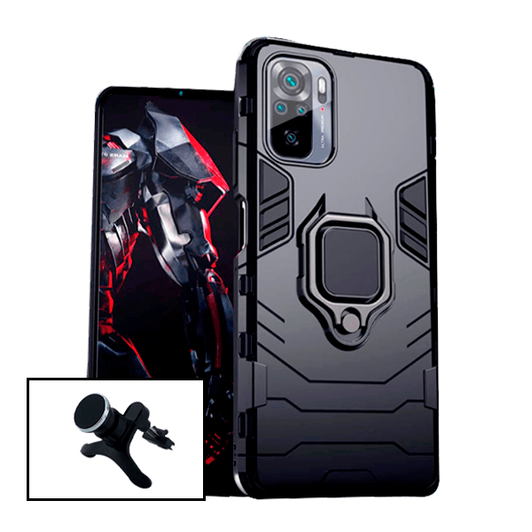 Kit Suporte Magnético de Carro Reforçado + Capa 3X1 Military Defender para Xiaomi Redmi Note 10s