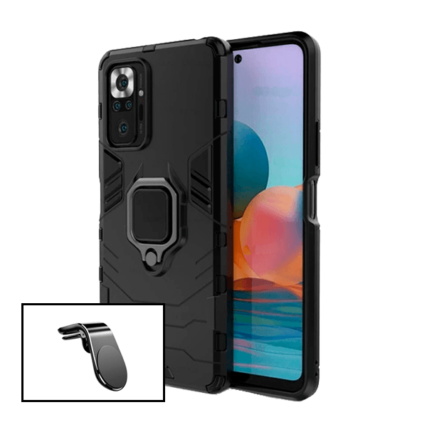 Kit Suporte Magnético L Safe Driving Carro + Capa 3X1 Military Defender para Xiaomi Redmi Note 10 Pro+