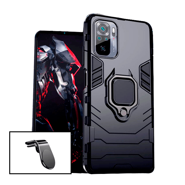 Kit Suporte Magnético L Safe Driving Carro + Capa 3X1 Military Defender para Xiaomi Redmi Note 10s