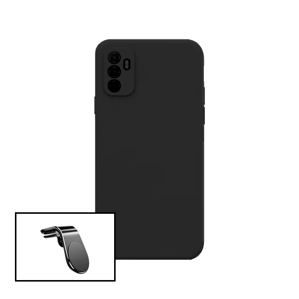 Kit Suporte Magnético L Safe Driving Carro + Capa Silicone Líquido para Oppo F19 Pro+ 5G - Preto