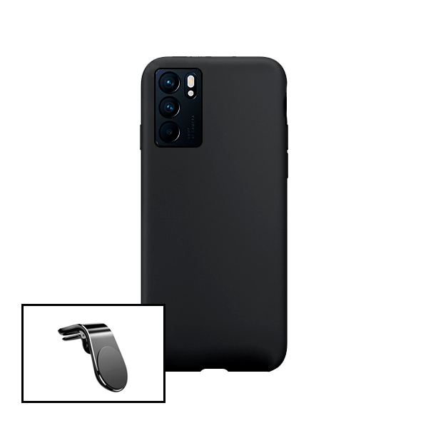 Kit Suporte Magnético L Safe Driving Carro + Capa Silicone Líquido para Oppo Reno6 Pro 5G