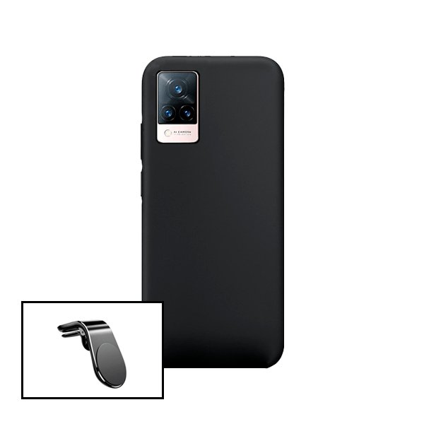 Kit Suporte Magnético L Safe Driving Carro + Capa Silicone Líquido para Vivo V21