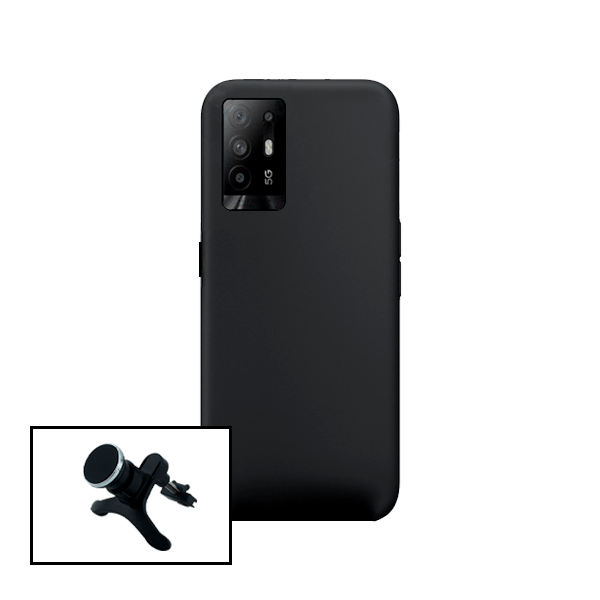 Kit Suporte Magnético Reforçado de Carro + Capa Silicone Líquido para Oppo F19 Pro+ 5G
