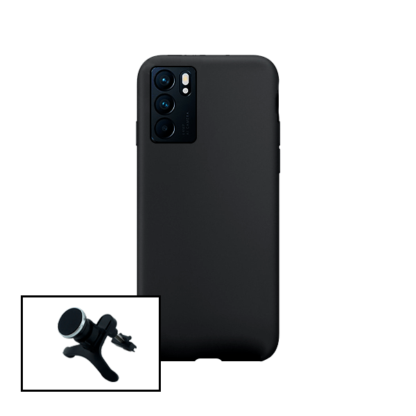 Kit Suporte Magnético Reforçado de Carro + Capa Silicone Líquido para Oppo Reno6 Pro 5G