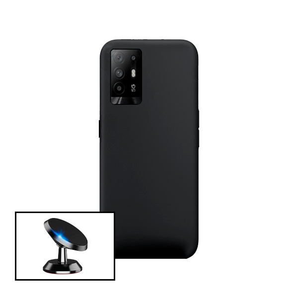Kit Suporte Magnético de Carro + Capa Silicone Líquido para Oppo Reno5 Z