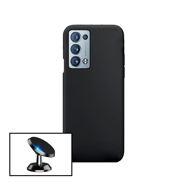 Kit Suporte Magnético de Carro + Capa Silicone Líquido para Oppo Reno6 Pro+ 5G