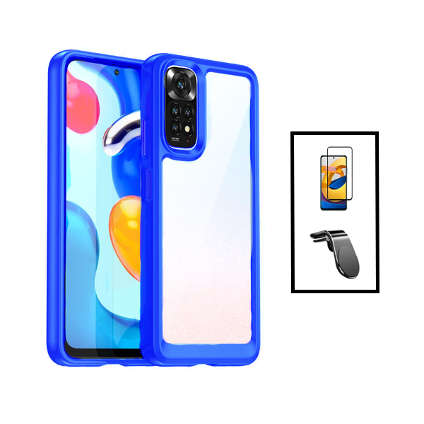 Kit AluminArmor Airbag Protection + Película 5D Full Cover + Suporte Magnético L Safe Driving para Xiaomi Redmi Note 11 - Transparente/ Azul Escuro