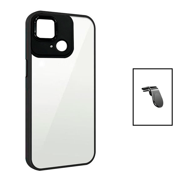 Kit AluminArmor Airbag Protection + Suporte Magnético L Safe Driving para Xiaomi Redmi 10C - Transparente/Preto