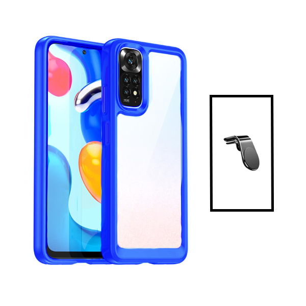 Kit AluminArmor Airbag Protection + Suporte Magnético L Safe Driving para Xiaomi Redmi Note 11 - Transparente/ Azul Escuro
