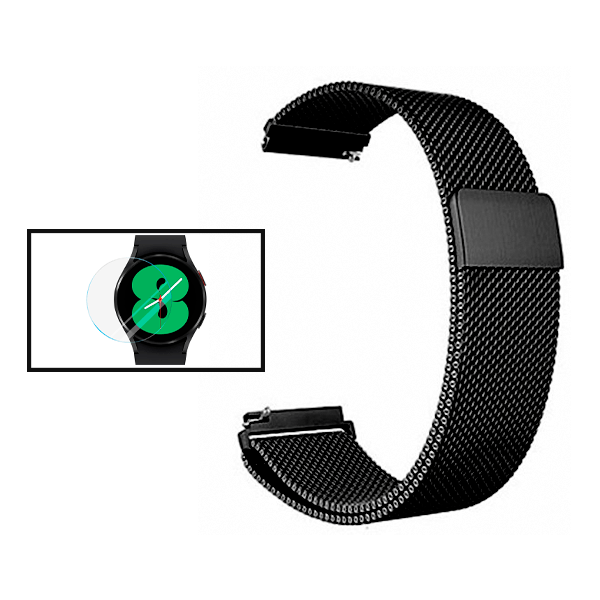 Kit Bracelete Milanese Loop Fecho Magnético + Película de Vidro 3D para Xiaomi Watch S1 - Preto / Transparente