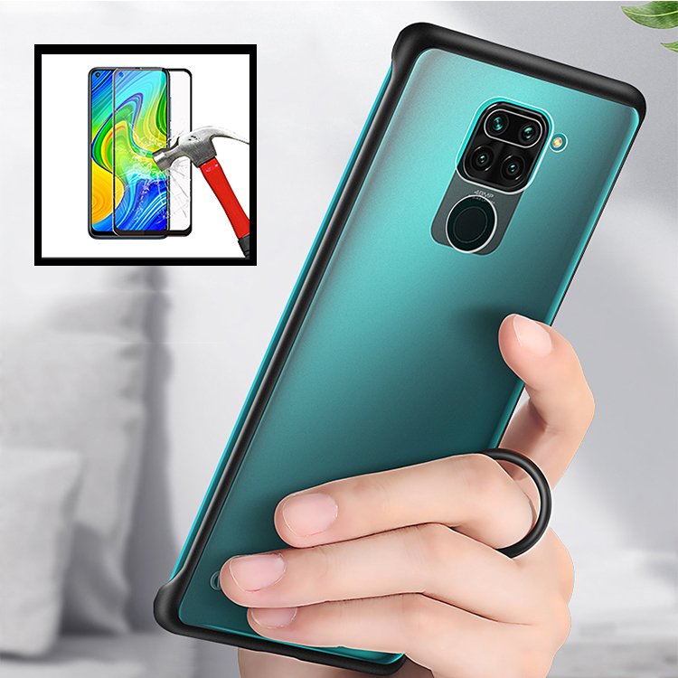 Kit Vidro Premium Full Cover + Capa Invisible Bumper para Xiaomi Redmi Note 9