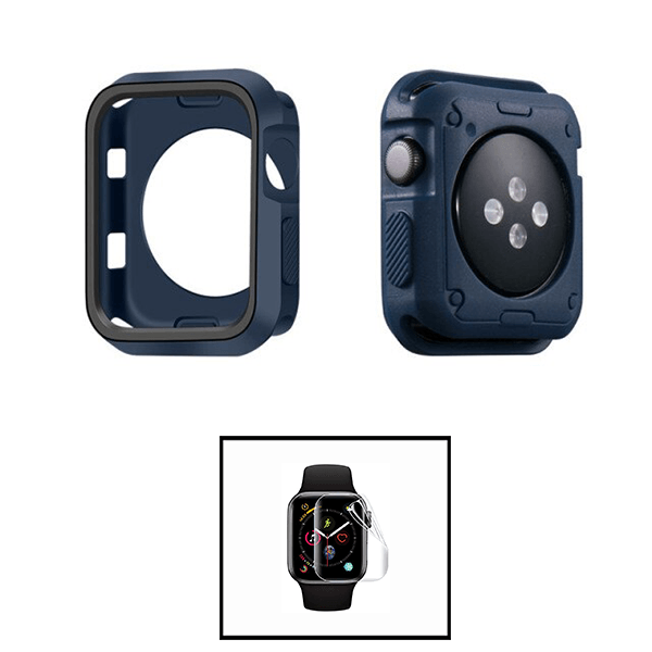 Kit Capa Military DoubleColor + Película de Hydrogel para Apple Watch Series 6 - 44mm - Azul Escuro / Preto