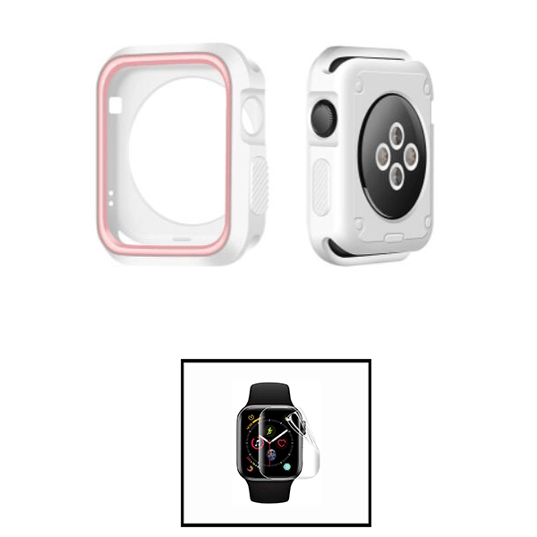 Kit Capa Military DoubleColor + Película de Hydrogel para Apple Watch Series 5 - 40mm - Branco / Rosa