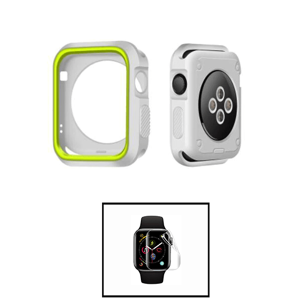 Kit Capa Military DoubleColor + Película de Hydrogel para Apple Watch Series 8 - 45mm - Cinza / Verde Fluorescente