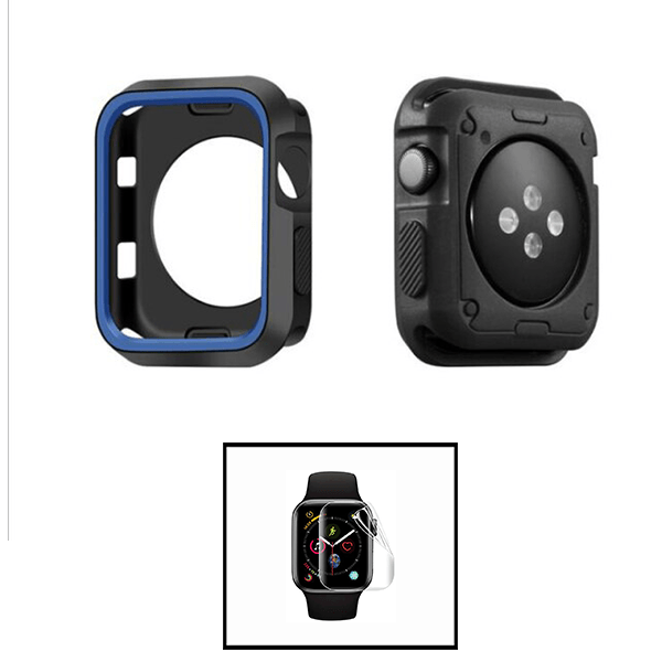 Kit Capa Military DoubleColor + Película de Hydrogel para Apple Watch Series 6 - 44mm - Preto / Azul