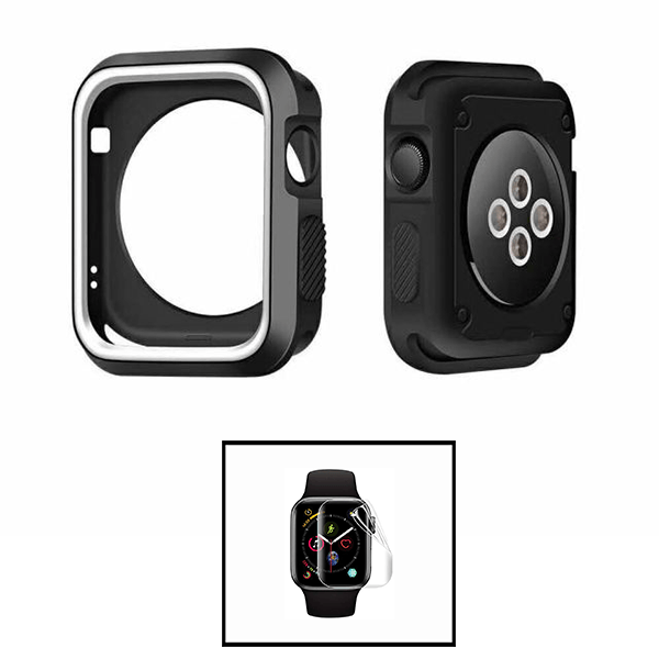 Kit Capa Military DoubleColor + Película de Hydrogel para Apple Watch Series SE - 40mm - Preto / Branco