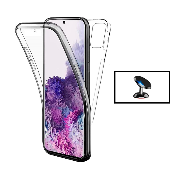 Kit Capa 3x1 360° Impact Protection + Suporte Magnético de Carro para Realme C25Y - Transparente/Branco