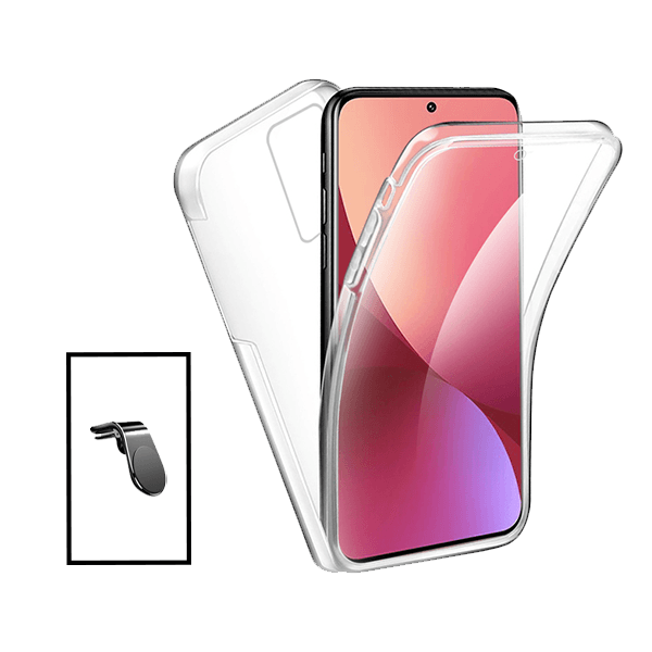 Kit Capa 3x1 360° Impact Protection + Suporte Magnético L Safe Driving Carro para Xiaomi Mi 12 Lite - Transparente/Branco